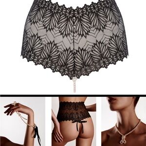 Pearl G string with back bow Black Lace Panties